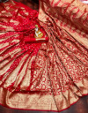 Red color soft banarasi silk saree with golden zari weaving design