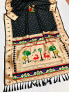 Black color paithani silk saree with golden zari weaving work