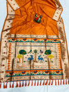 Orange color paithani silk saree with golden zari weaving work