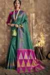 Rama green color raw silk saree with woven design