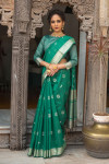 Green color tussar silk weaving saree with zari woven butti