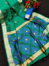 Green color raw silk saree with sequence woven pallu