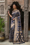 Navy blue color bandhani saree with pure golden zari weaving work