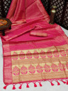 Pink color soft kanchipuram silk saree with zari woven border and rich fancy pallu