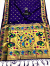 Violet color paithani silk saree with golden zari woven work