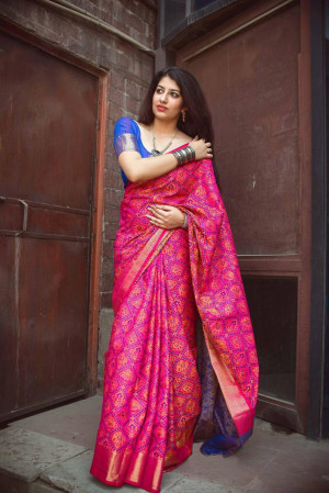 Pink color Banarasi silk weaving Patola saree