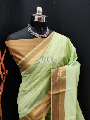 Green Kanjivaram Saree With Golden Border | Kolour