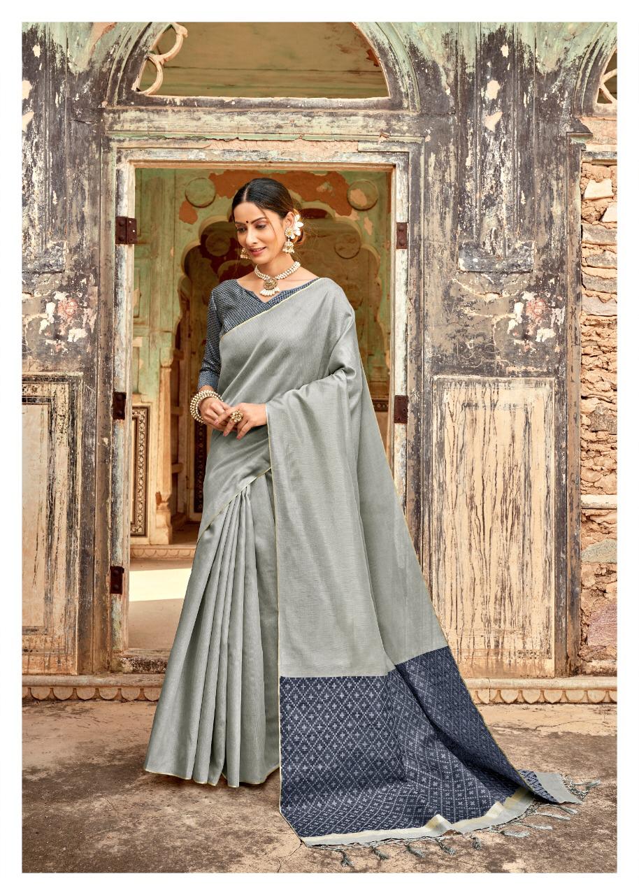 Handcrafted Blackish Silver Tissue Linen saree with Silver zari border -  Kihums handloom - 3339690