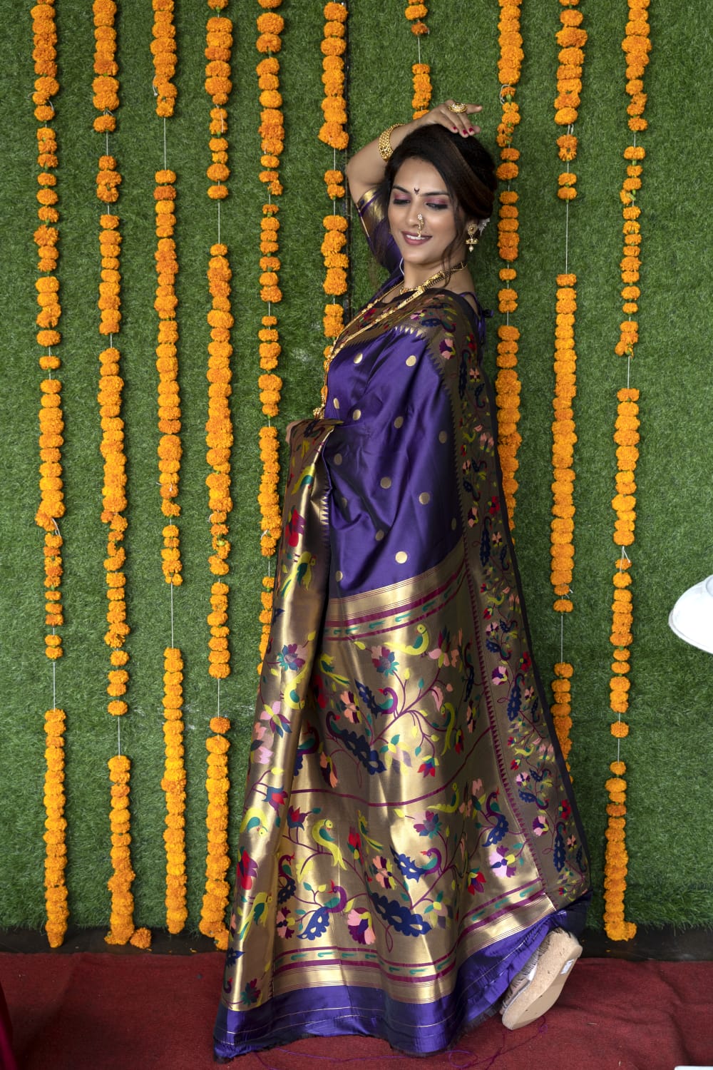 Purple color paithani silk saree with zari weaving work