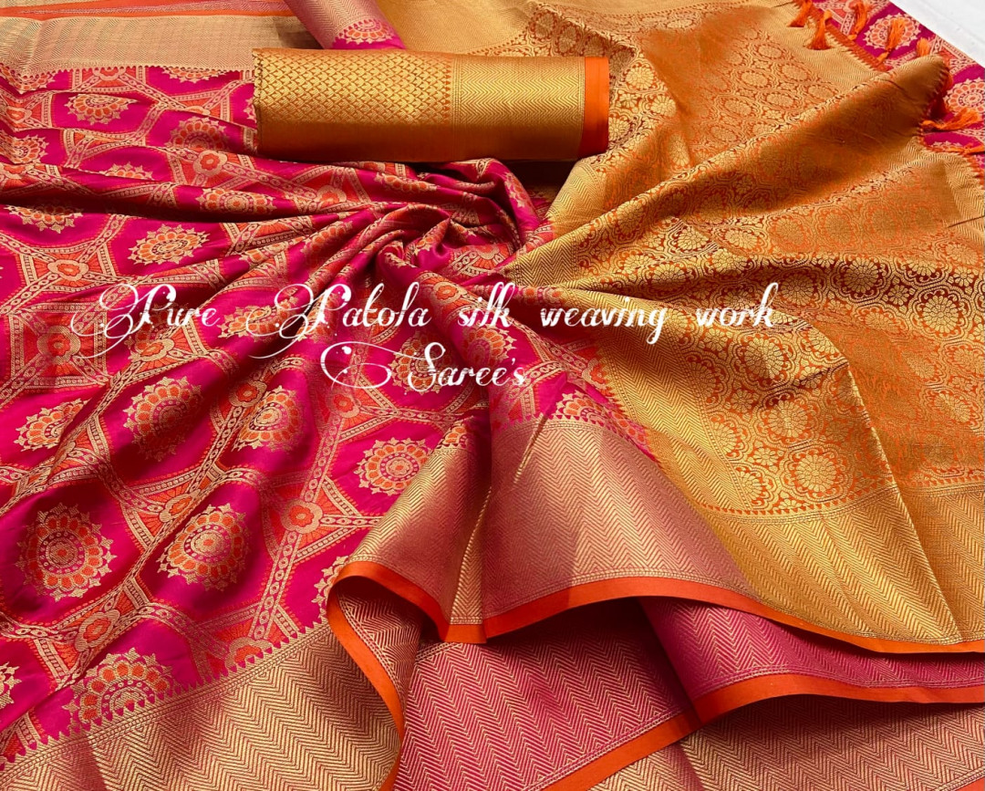 Rani pink color patola silk saree with woven design