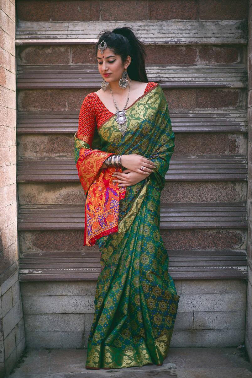 Green color Banarasi silk weaving Patola saree