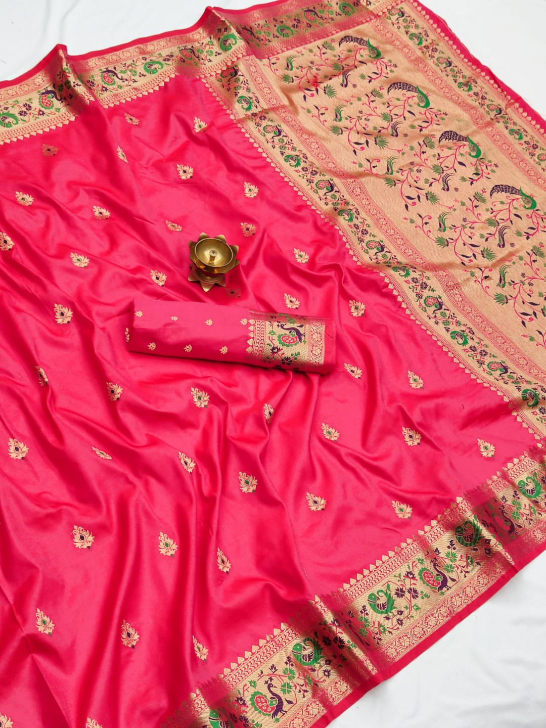 Pink color paithani silk saree with zari weaving work
