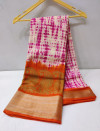 Pink color linen cotton saree with printed work