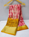 Red color linen cotton saree with printed work