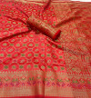 Red color handloom silk saree with zari weaving work