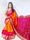 Multi color hand bandhej silk saree with golden zari weaving work