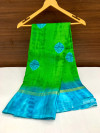 Pista and sky color soft cotton saree with printed work