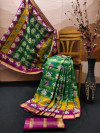 Green and purple color soft cotton saree saree with patola printed work