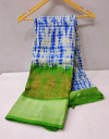 Blue color linen cotton saree with printed work