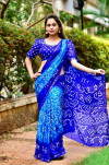 Sky blue and royal blue color soft bandhani silk saree with hand bandhej work