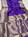 Purple color soft kanchipuram silk saree with gold zari weaving work