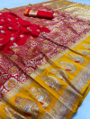 Red color kanchipuram silk saree with golden zari weaving work