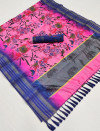 Pink color kalamkari silk saree with digital printed work