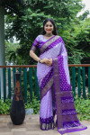 Purple and navy blue color bandhej silk saree with zari weaving work