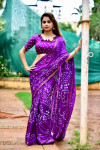 Purple color soft bandhani silk saree with hand bandhej work