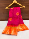 Rani and orange color soft cotton saree with printed work
