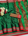 Dark green color cotton silk saree with zari woven work