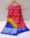 Red color linen cotton saree with printed work