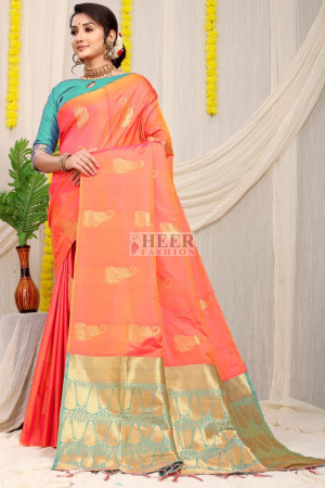 Woven Art Silk Saree in Dark Peach : SFF2279