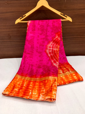 Pink and orange color soft cotton saree with printed work