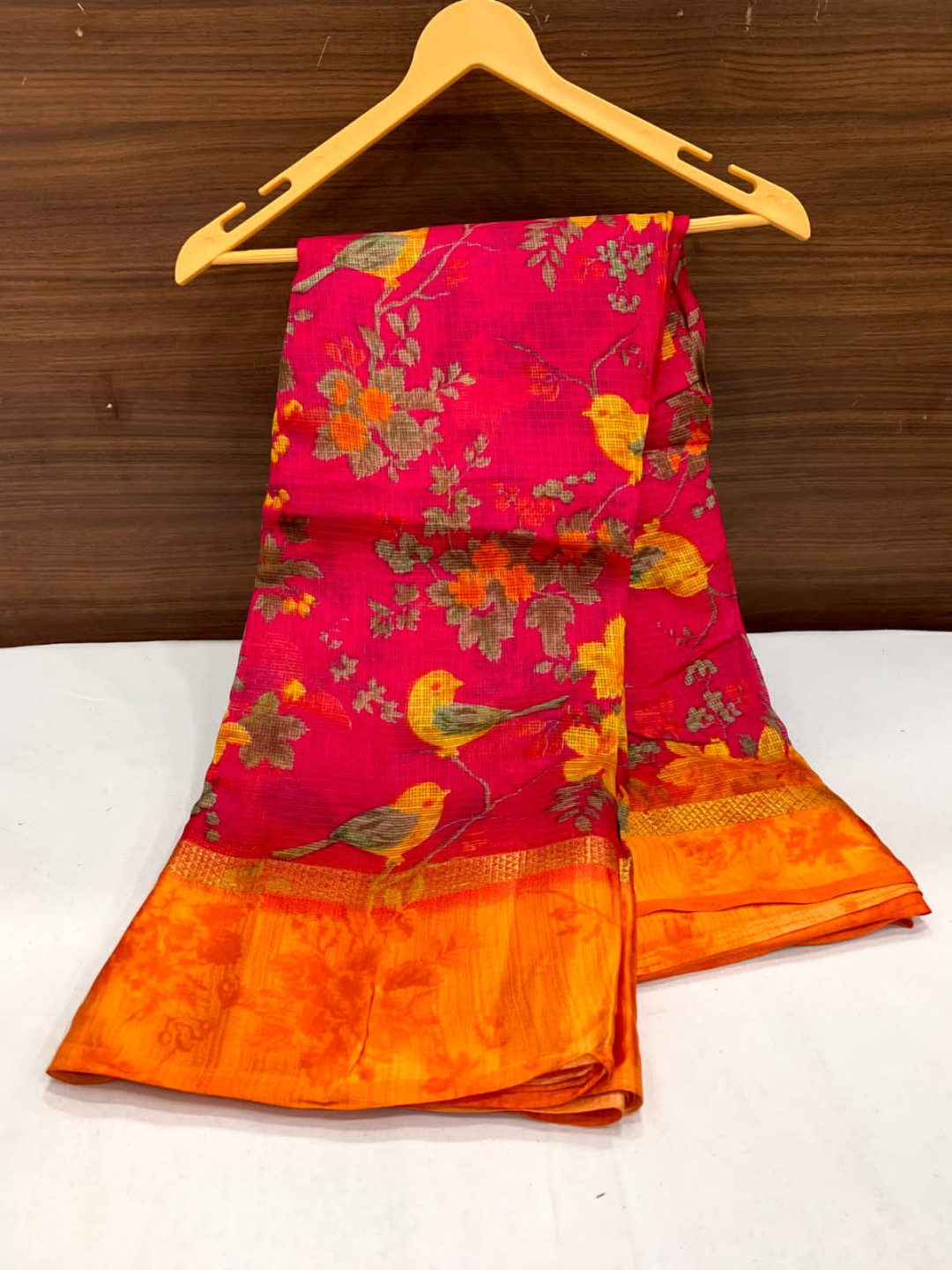 Red color soft cotton saree with printed work