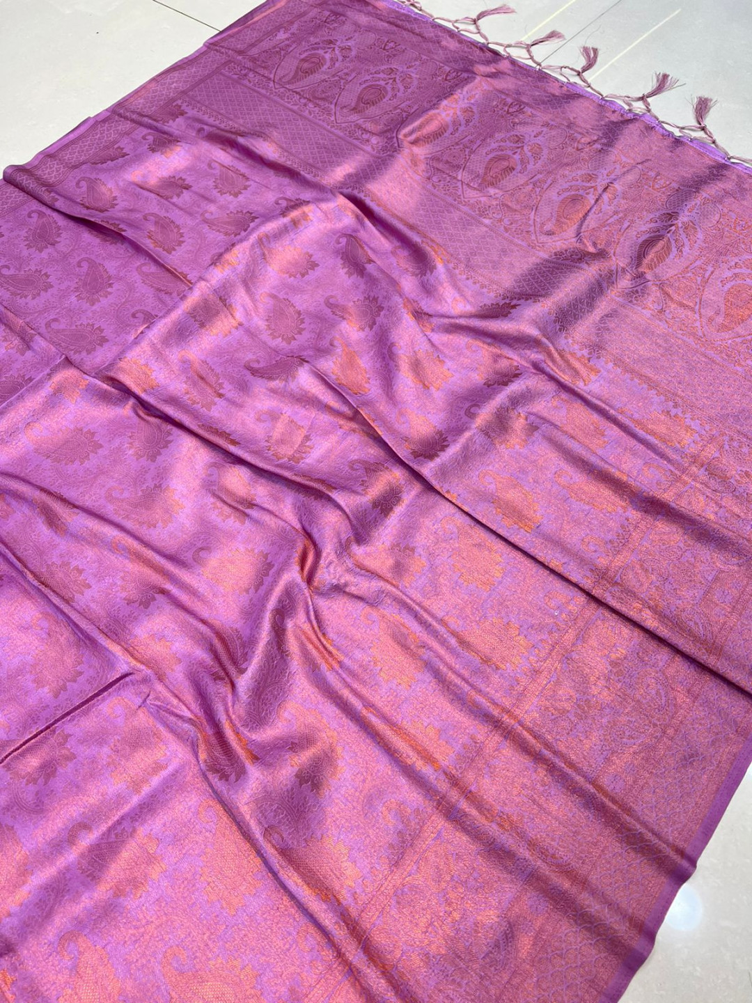 Lavender color kanchipuram soft silk saree with zari weaving work