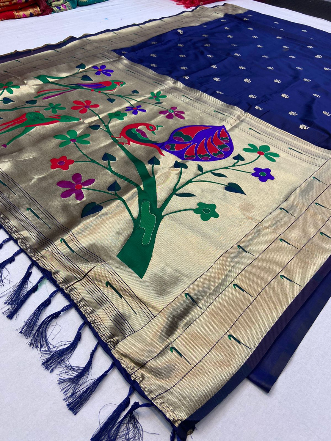Navy Blue Bridal Pattu Saree with Full Body Zari Work and Traditional Border, Semi Silk