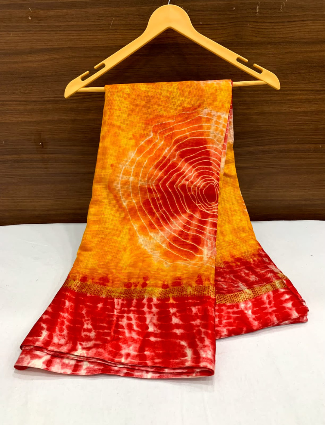 Yellow color soft cotton saree with printed work