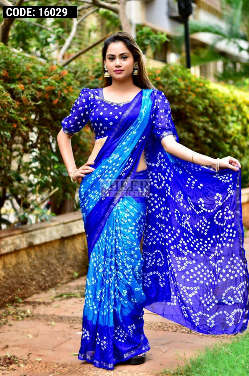 Sky blue deals bandhani saree