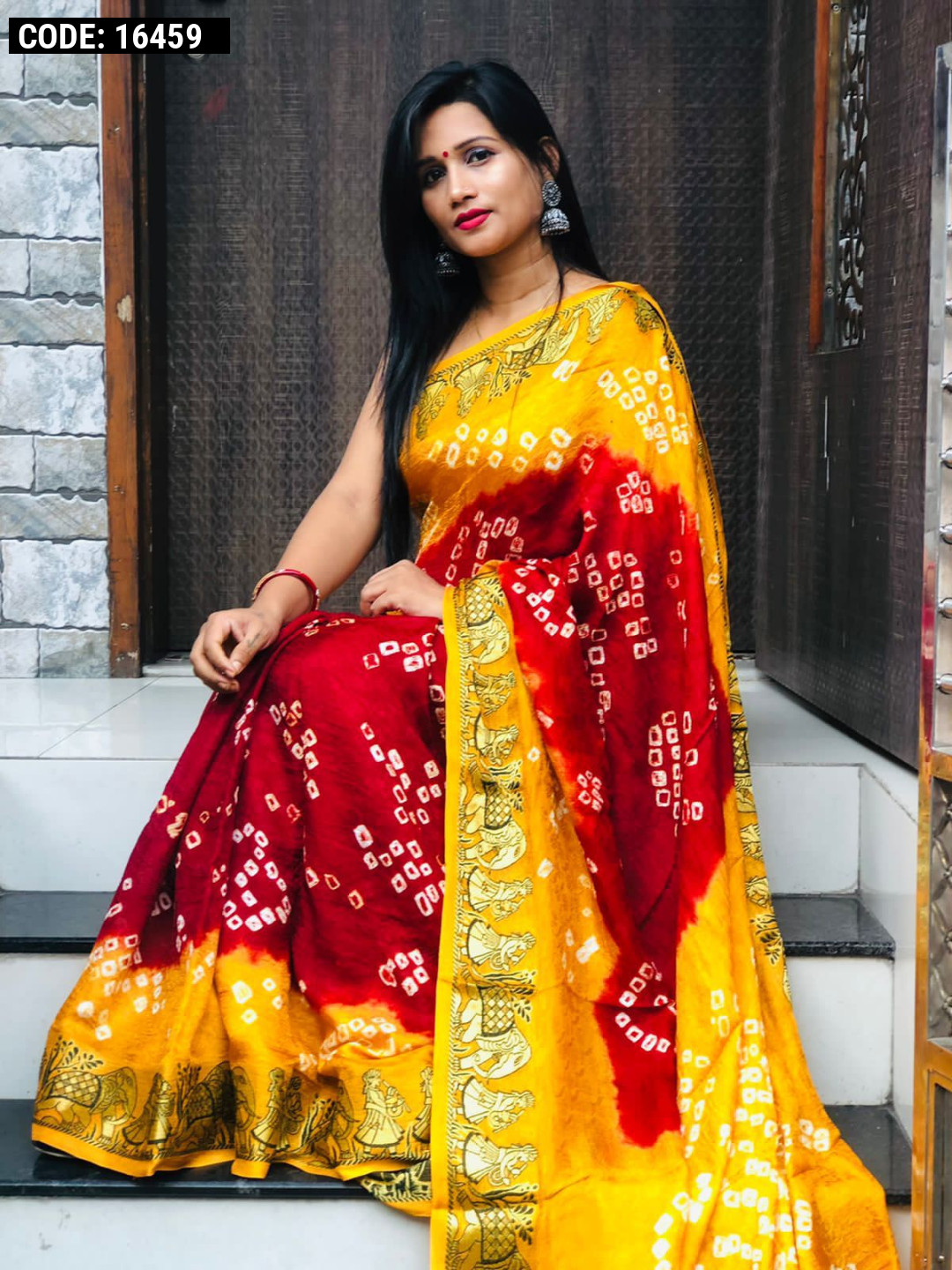 Impressive Yellow Bandhani Printed Chiffon Saree With Blouse-Un-Stitched |  Chiffon saree, Chiffon fabric, Saree designs
