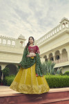 Flourecent green and deep pink color georgette lehenga with sequince embroidered work