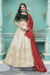 Off white and green color georgette lehenga with gota patti embroidered work