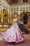 Pink and fluorescent green color muslin cotton lehenga with embroidered and digital printed work