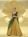 Flouracent green and olive green color georgette lehenga with metalic machine foil work