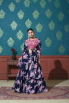 Navy blue and pink color silk lehenga with printed work