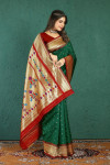 Green color paithani silk saree with zari weaving work
