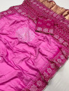 Pink color cotton silk saree with bandhani printed work