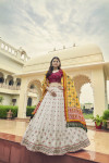 White and deep pink color georgette lehenga with sequince embroidered work