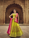 Flourecent green color georgette lehenga with thread and sequence embroidery work