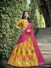 Yellow color silk lehenga with thread with sequince embroidered work